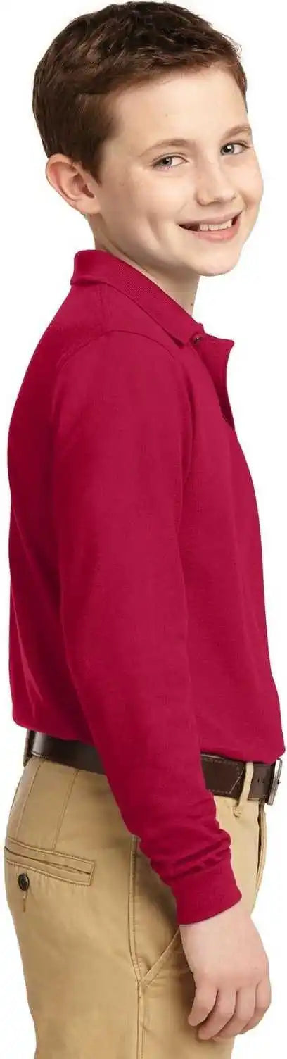 Port Authority Y500ls Youth Long Sleeve Silk Touch Polo Red