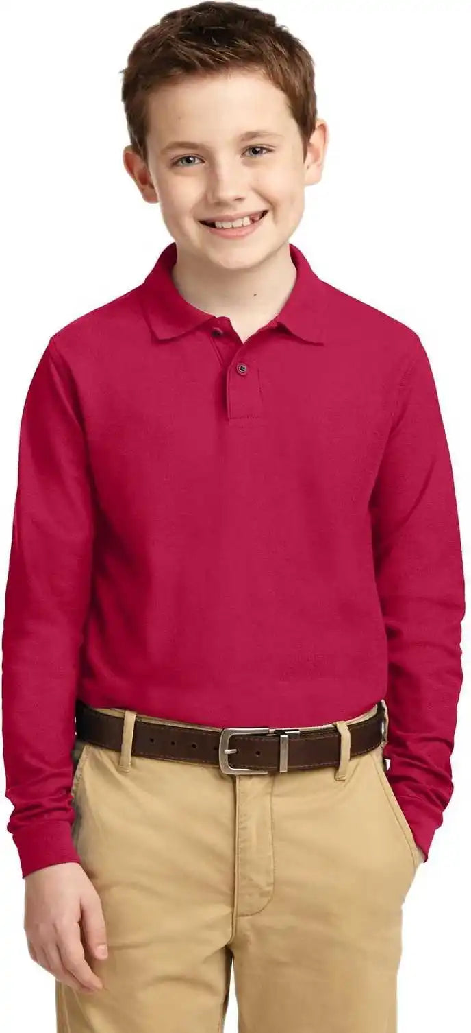 Port Authority Y500ls Youth Long Sleeve Silk Touch Polo Red