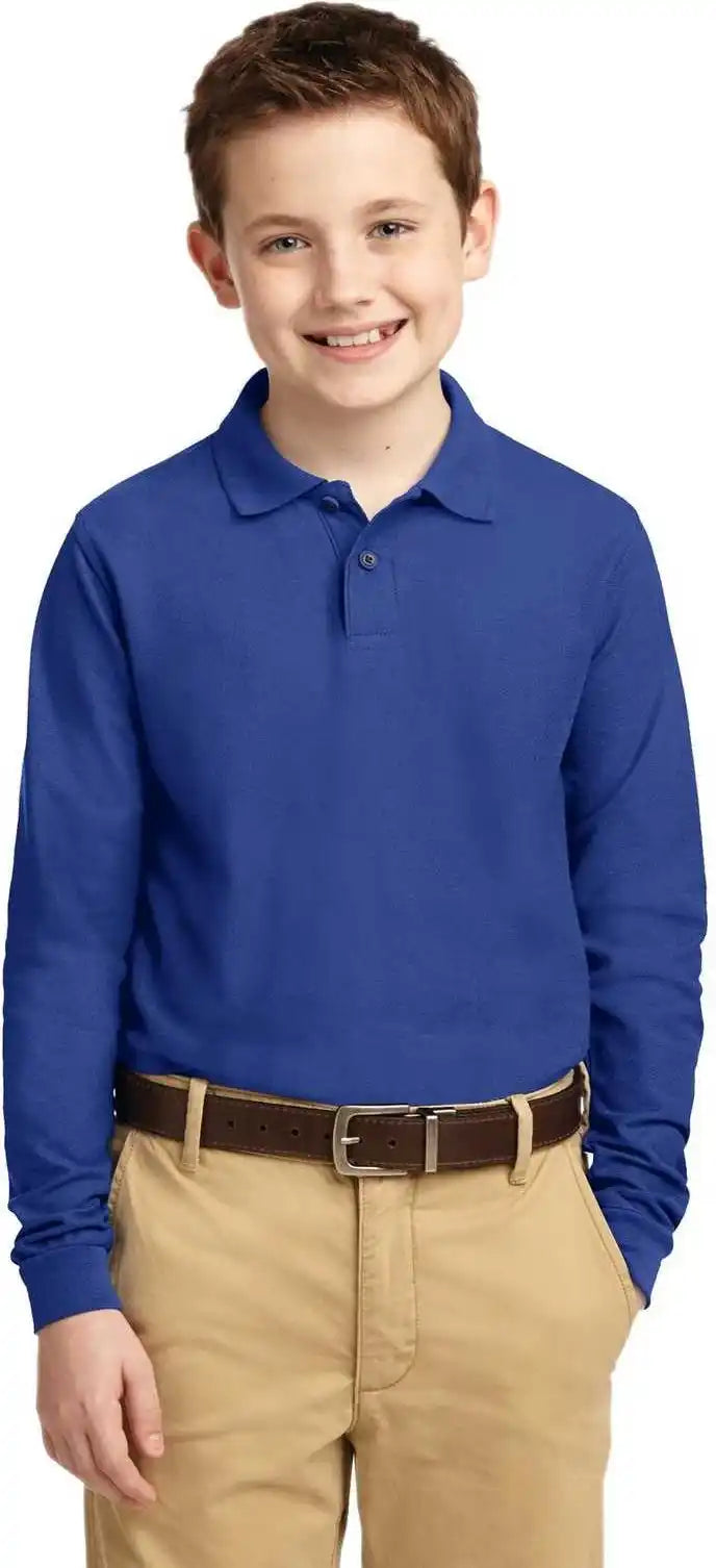 Port Authority Y500ls Youth Long Sleeve Silk Touch Polo Royal