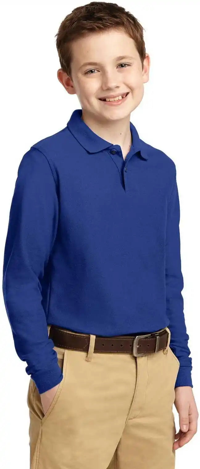 Port Authority Y500ls Youth Long Sleeve Silk Touch Polo Royal