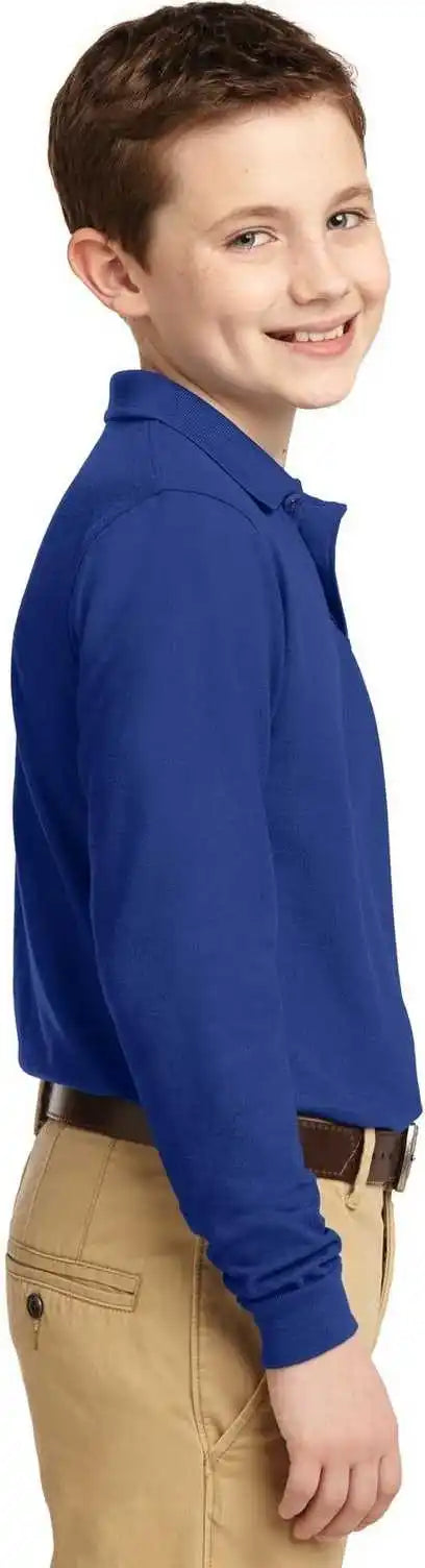 Port Authority Y500ls Youth Long Sleeve Silk Touch Polo Royal