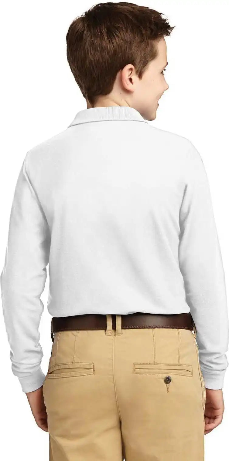 Port Authority Y500ls Youth Long Sleeve Silk Touch Polo - White