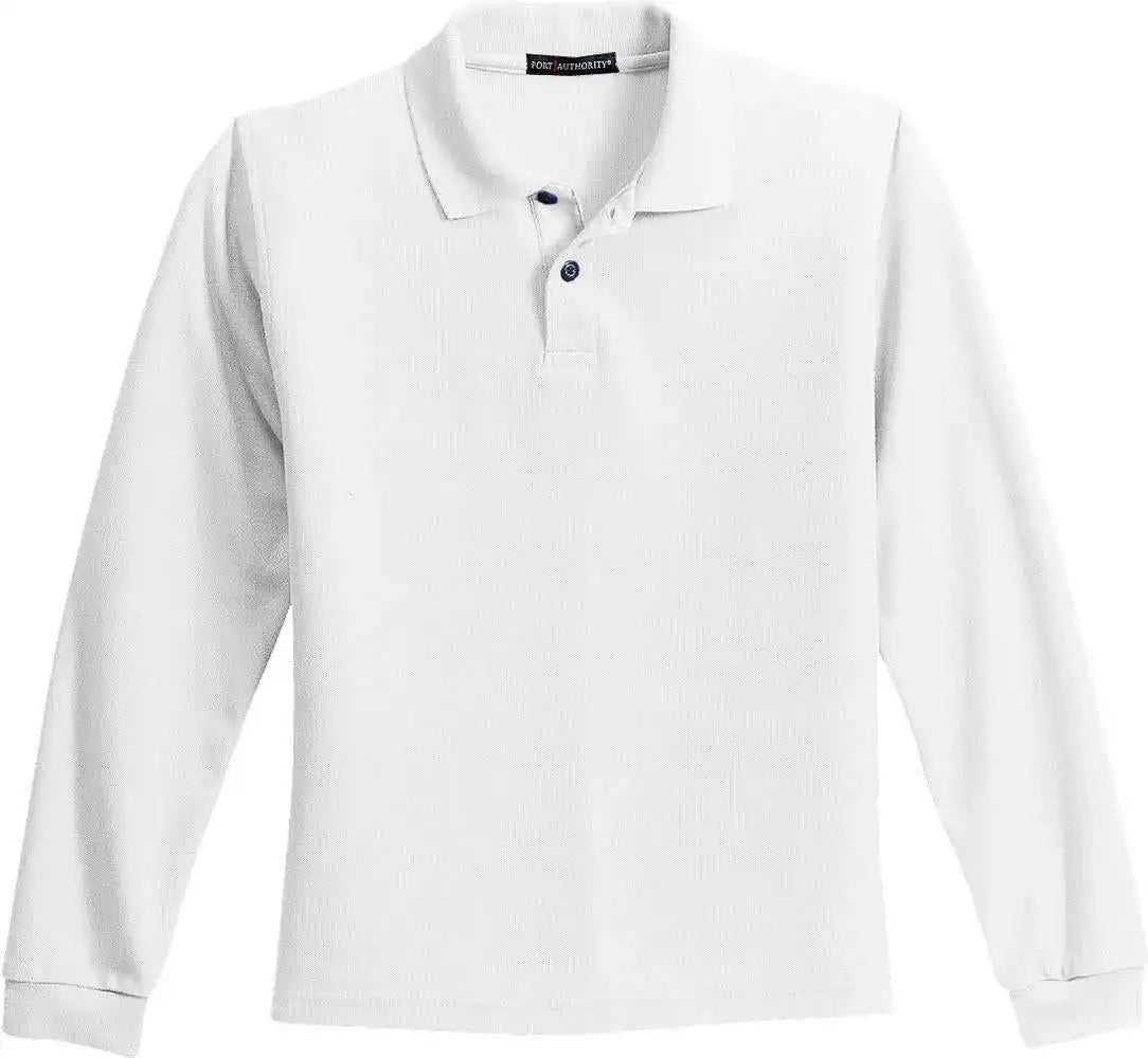 Port Authority Y500ls Youth Long Sleeve Silk Touch Polo White