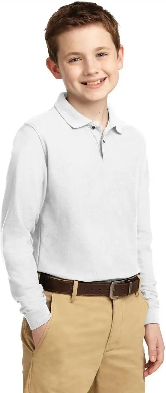 Port Authority Y500ls Youth Long Sleeve Silk Touch Polo White