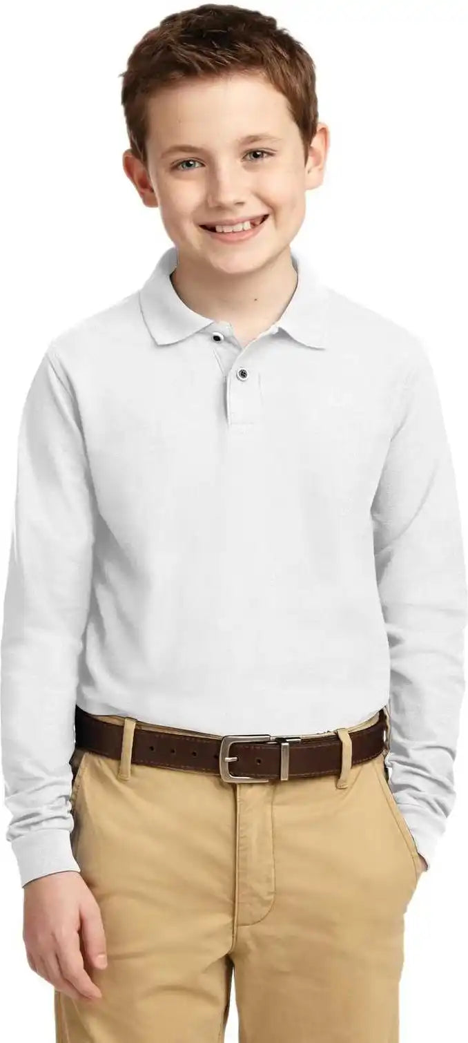Port Authority Y500ls Youth Long Sleeve Silk Touch Polo - White