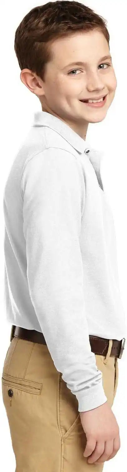 Port Authority Y500ls Youth Long Sleeve Silk Touch Polo White