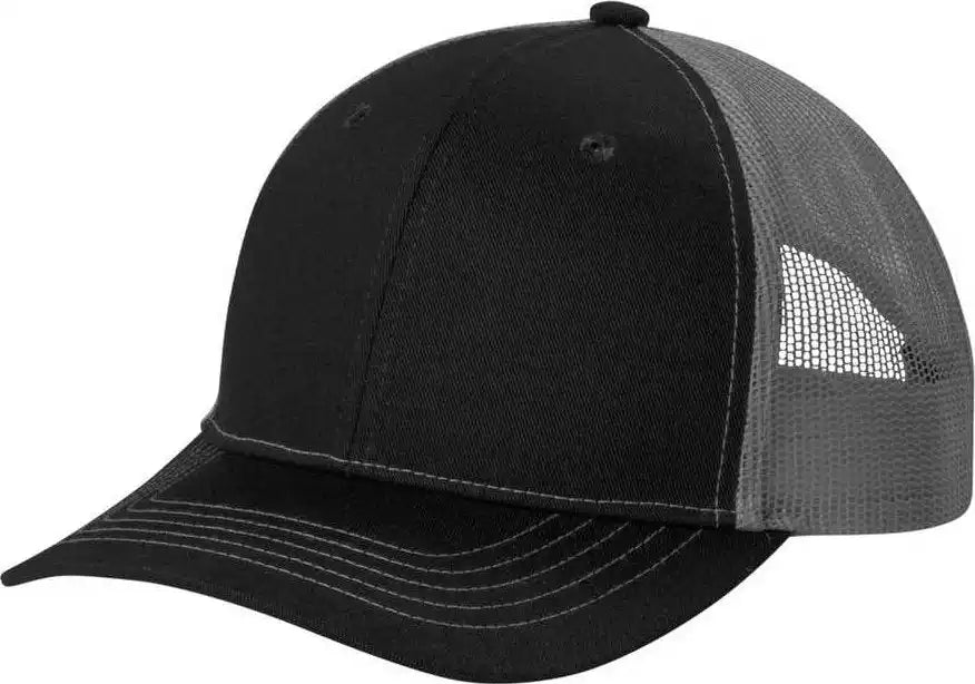 Port Authority Yc112 Youth Snapback Trucker Cap - Black Grey Steel - Dark Gray / Osfm