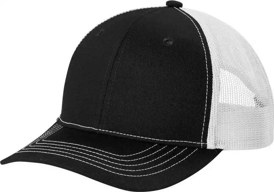 Port Authority Yc112 Youth Snapback Trucker Cap - Black White - Osfm
