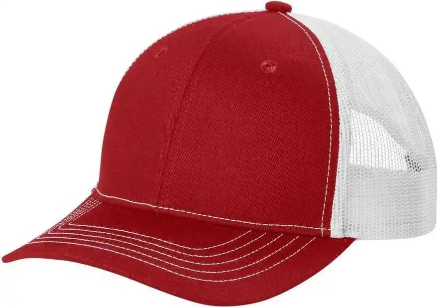 Port Authority Yc112 Youth Snapback Trucker Cap Flame Red White / Osfm