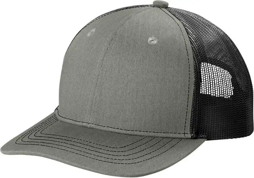 Port Authority Yc112 Youth Snapback Trucker Cap - Heather Grey Black - Gray / Osfm