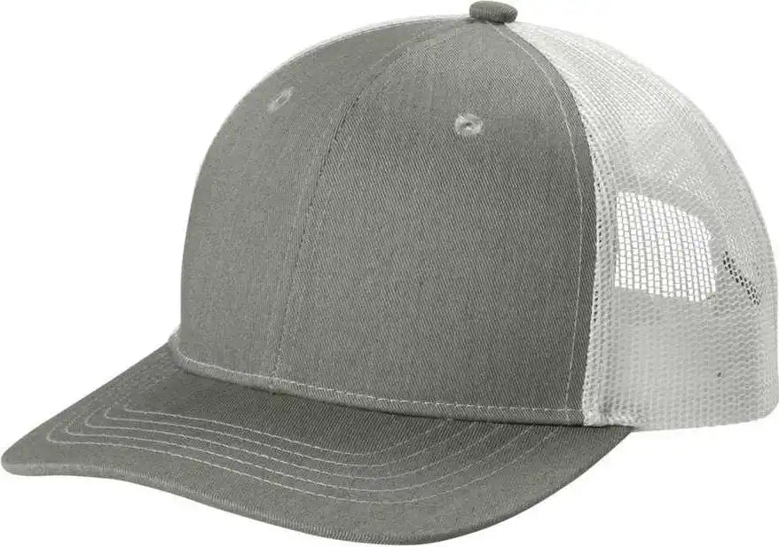 Port Authority Yc112 Youth Snapback Trucker Cap Heather Grey White Gray / Osfm
