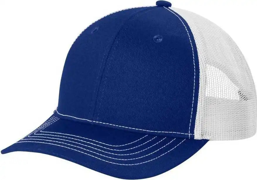 Port Authority Yc112 Youth Snapback Trucker Cap - Patriot Blue White - Navy / Osfm