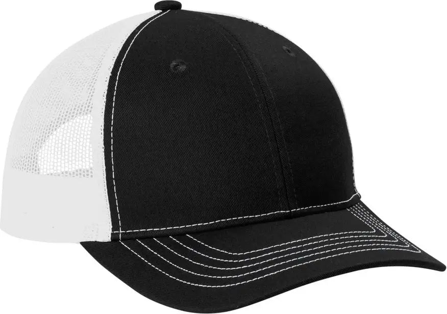 Port Authority Yc402 Youth Snapback Trucker Cap - Black White - Black/ / Osfm