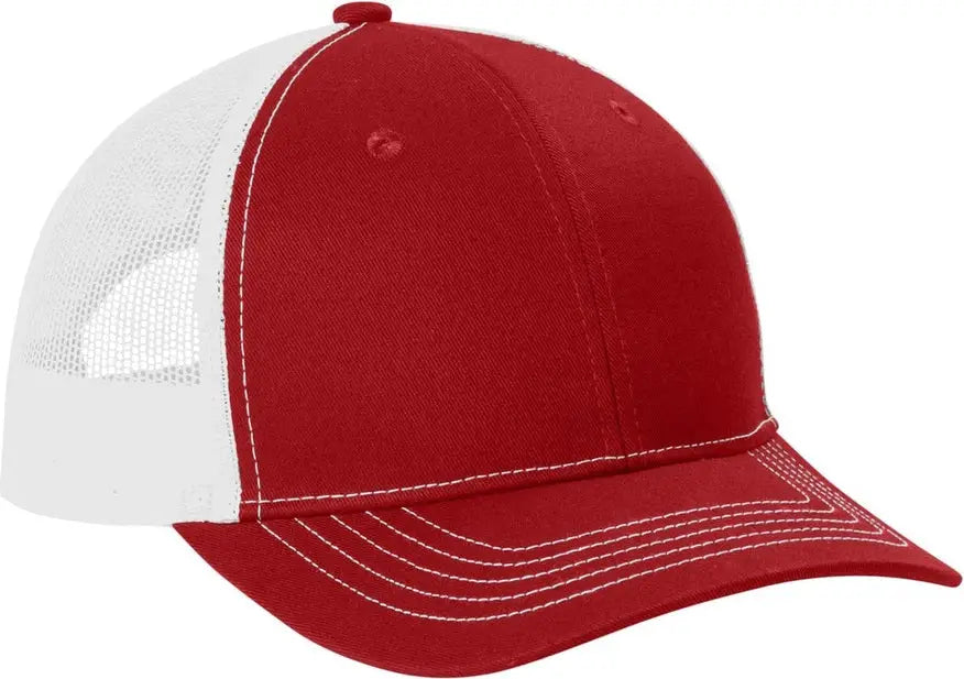 Port Authority Yc402 Youth Snapback Trucker Cap - Flame Red White - Red/ / Osfm