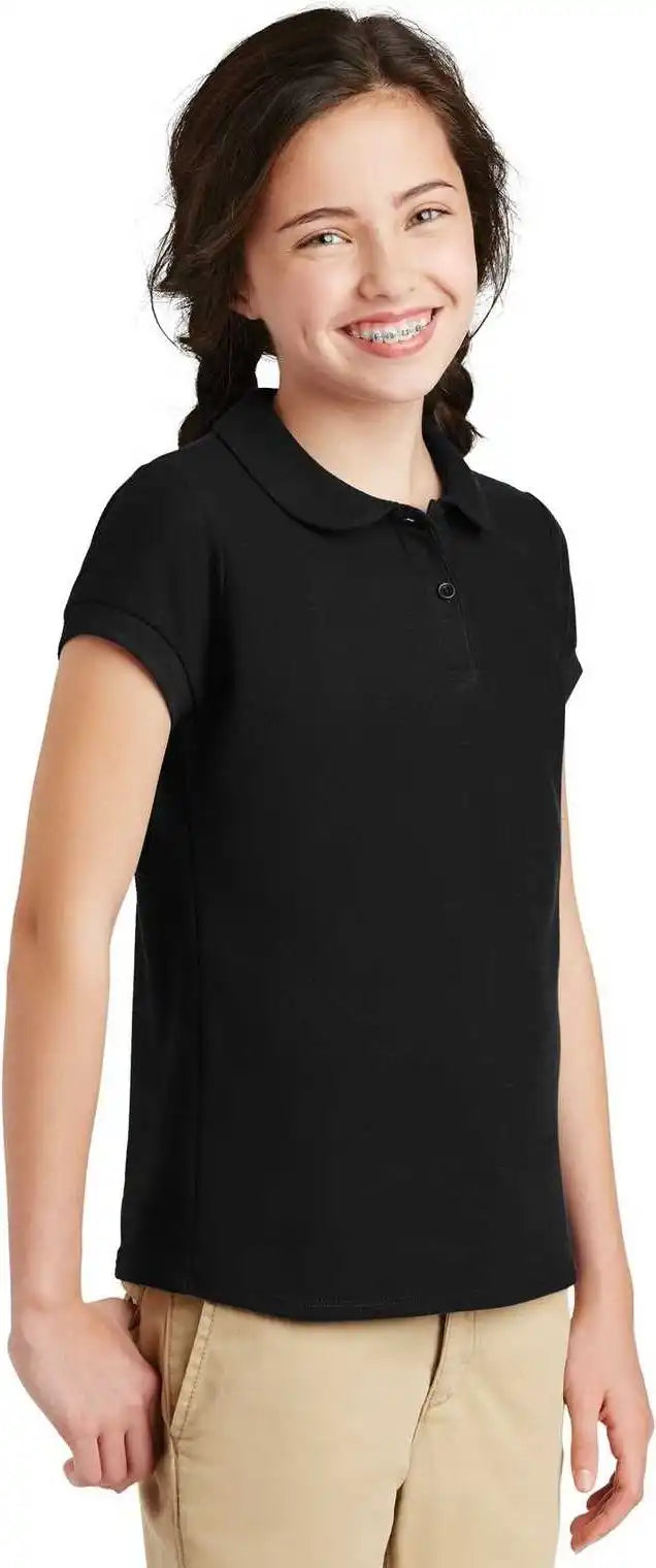 Port Authority Yg503 Girls Silk Touch Peter Pan Collar Polo Black