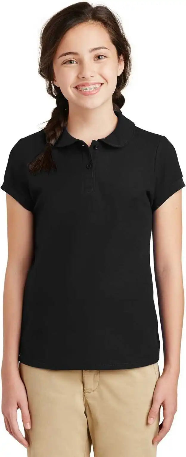 Port Authority Yg503 Girls Silk Touch Peter Pan Collar Polo Black