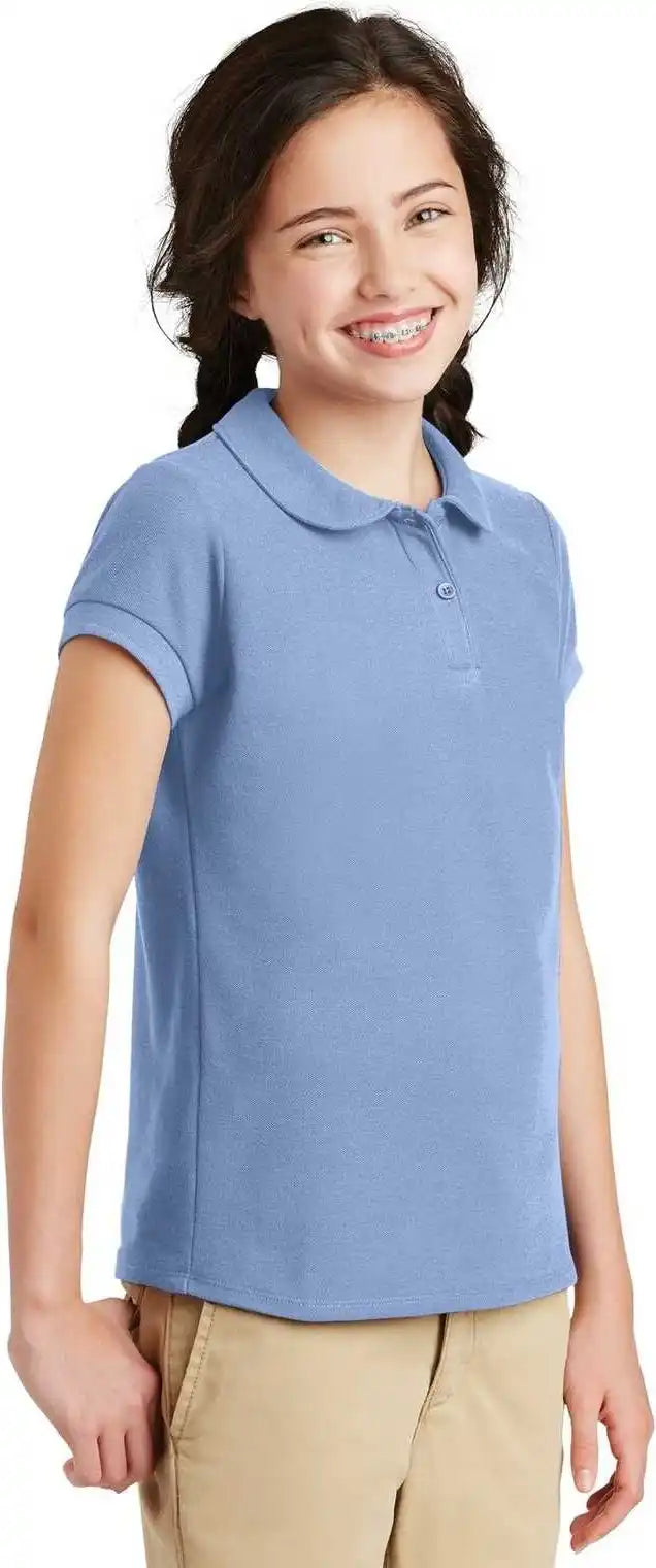 Port Authority Yg503 Girls Silk Touch Peter Pan Collar Polo Light Blue