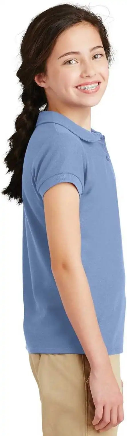 Port Authority Yg503 Girls Silk Touch Peter Pan Collar Polo Light Blue