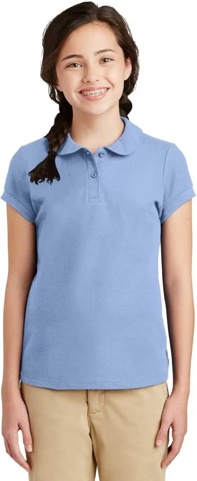 Port Authority Yg503 Girls Silk Touch Peter Pan Collar Polo Light Blue