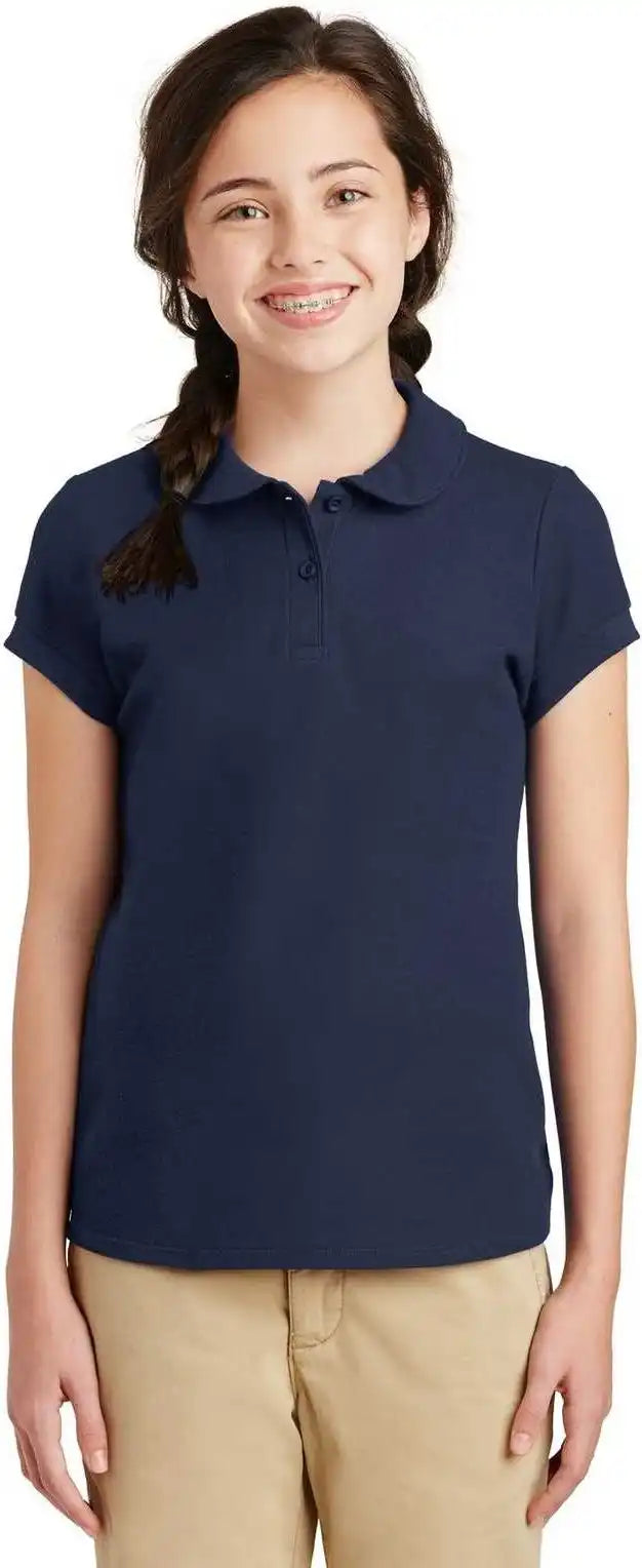Port Authority Yg503 Girls Silk Touch Peter Pan Collar Polo Navy