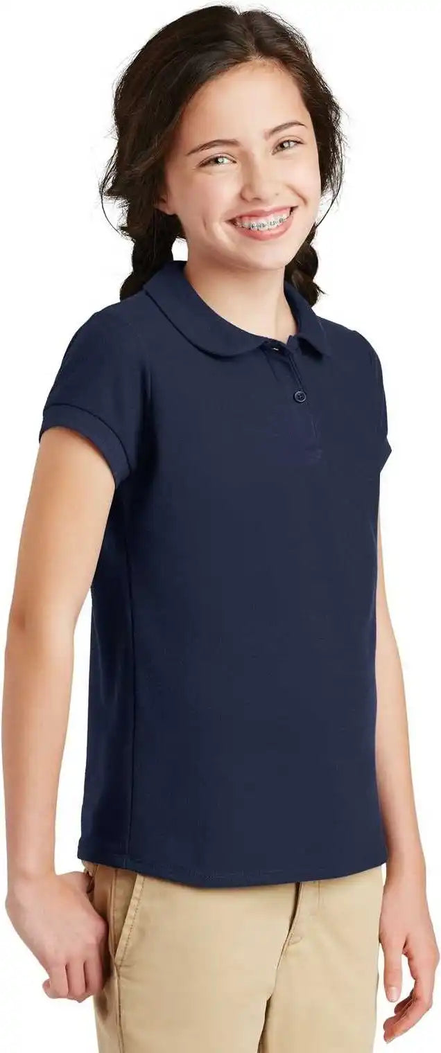 Port Authority Yg503 Girls Silk Touch Peter Pan Collar Polo Navy