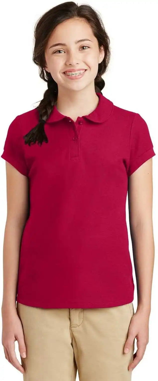 Port Authority Yg503 Girls Silk Touch Peter Pan Collar Polo - Red