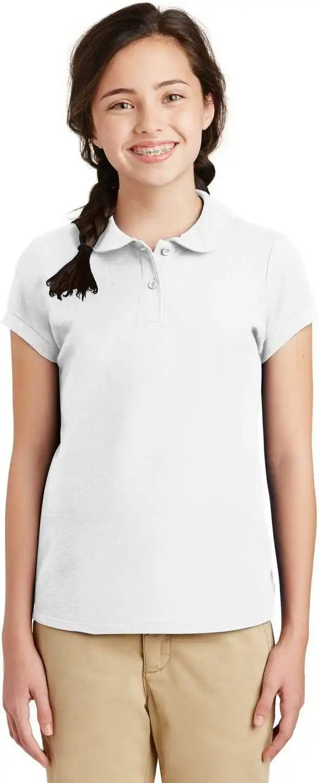 Port Authority Yg503 Girls Silk Touch Peter Pan Collar Polo - White