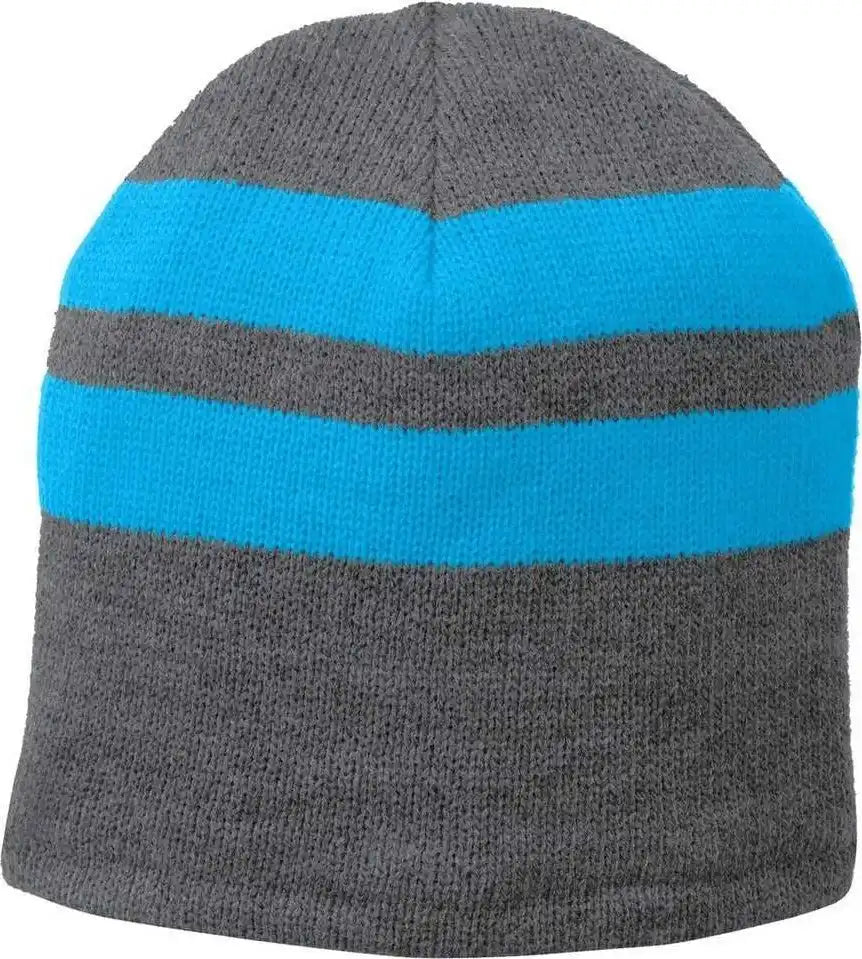 Port & Company C922 Fleece Lined Striped Beanie Cap Athletic Oxford Neon Blue Dark Gray / one Size Fits Most