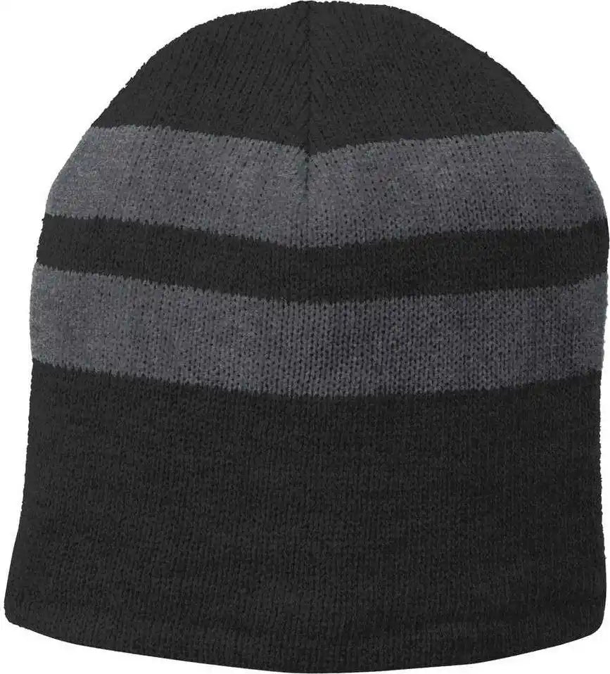 Port & Company C922 Fleece Lined Striped Beanie Cap Black Athletic Oxford Dark Gray / one Size Fits Most