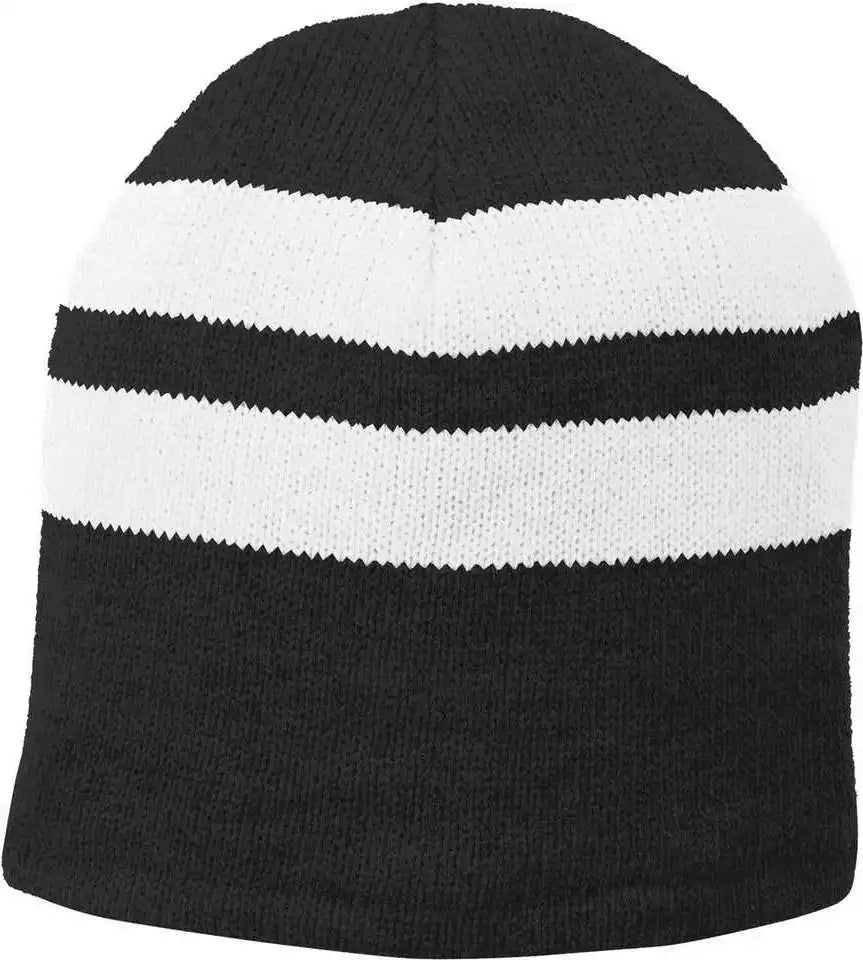 Port & Company C922 Fleece-lined Striped Beanie Cap - Black White - one Size Fits Most