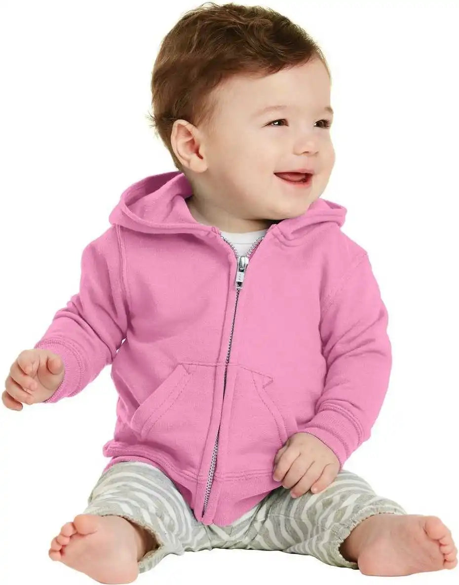 Port &amp; Company Car78izh Infant Core Fleece Full Zip Hooded Sweatshirt Candy Pink