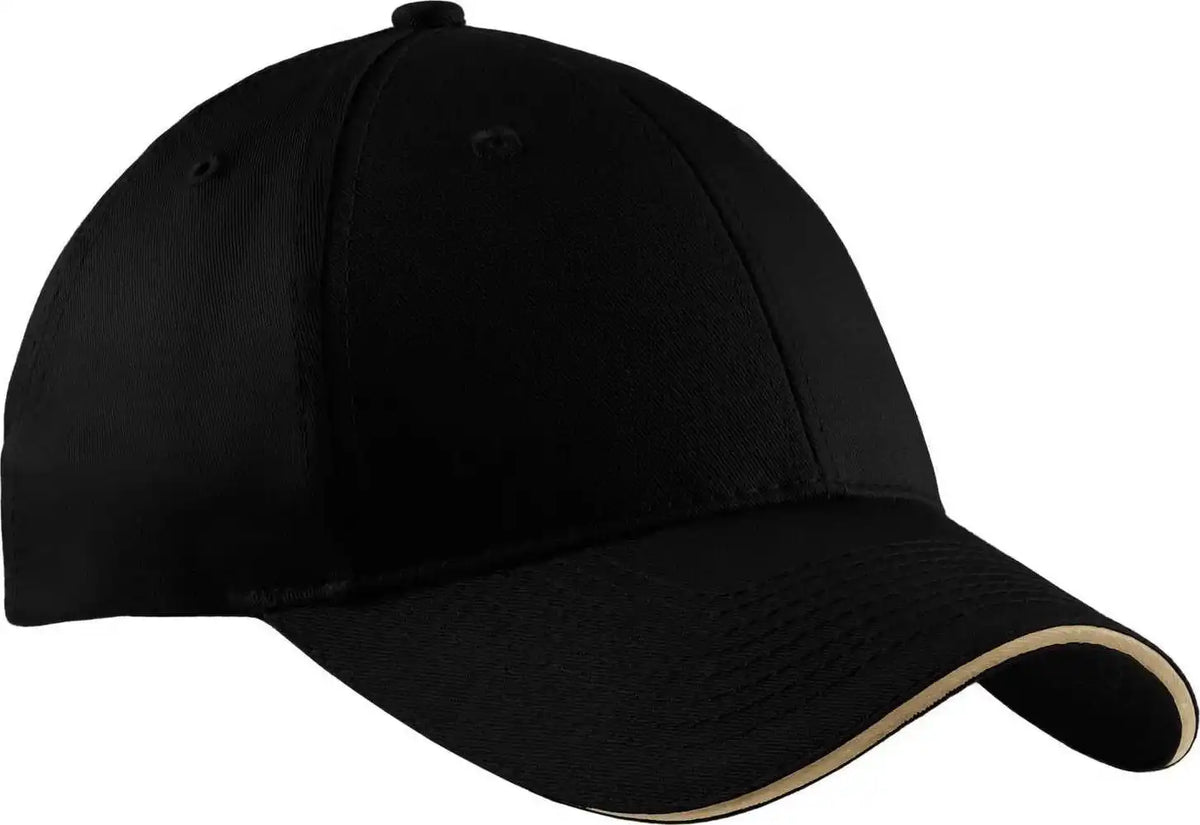 Port &amp; Company Cp85 Companysandwich Bill Cap Black Khaki / one Size Fits Most
