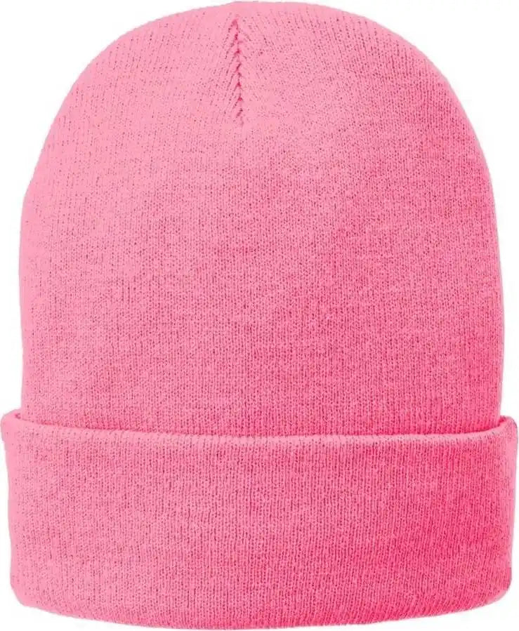 Port &amp; Company Cp90l Fleece Lined Knit Cap with Cuff Neon Pink Glo Hot / one Size Fits Most