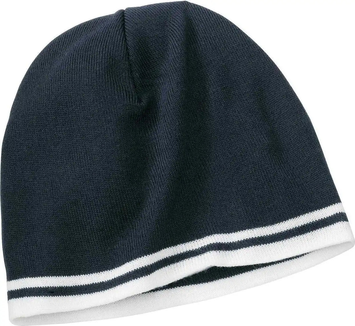 Port & Company Cp93 Fine Knit Skull Cap with Stripes - Navy White - one Size Fits Most