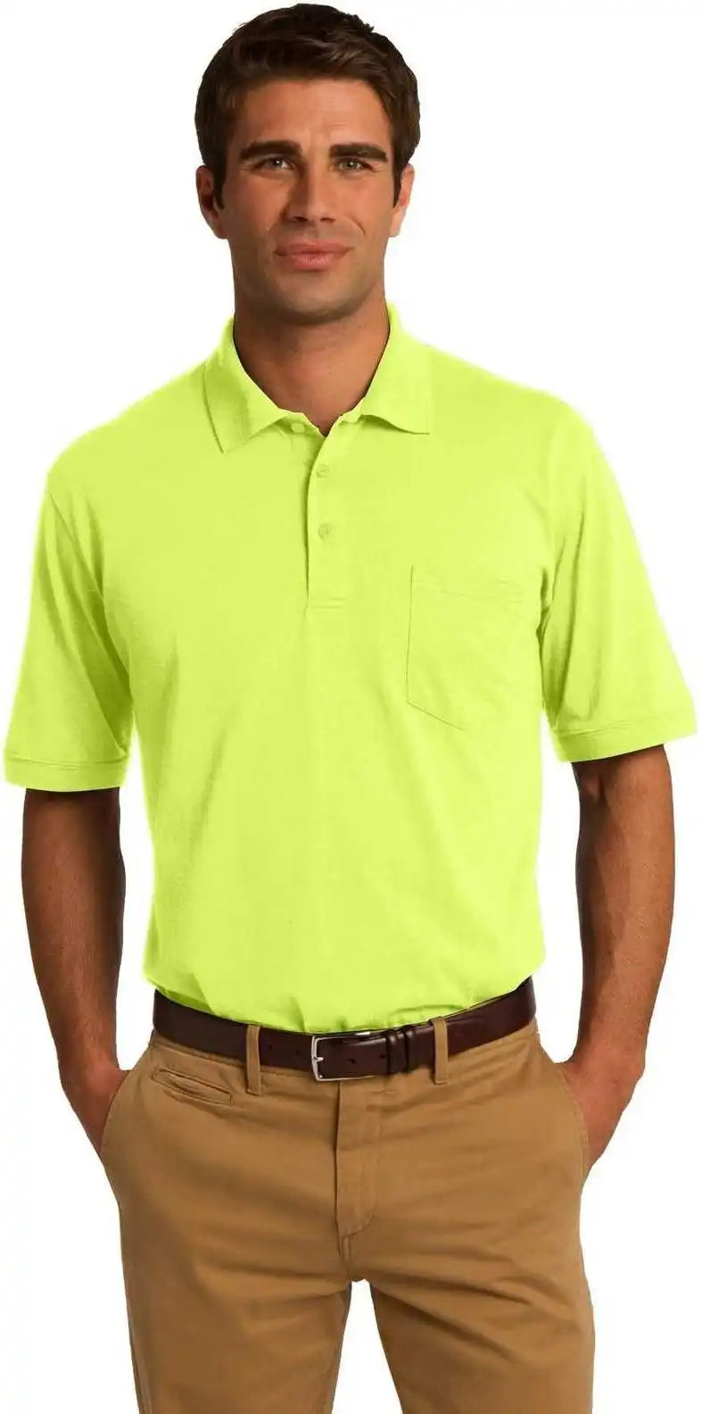Port & Company Kp55p Core Blend Jersey Knit Pocket Polo Safety Green