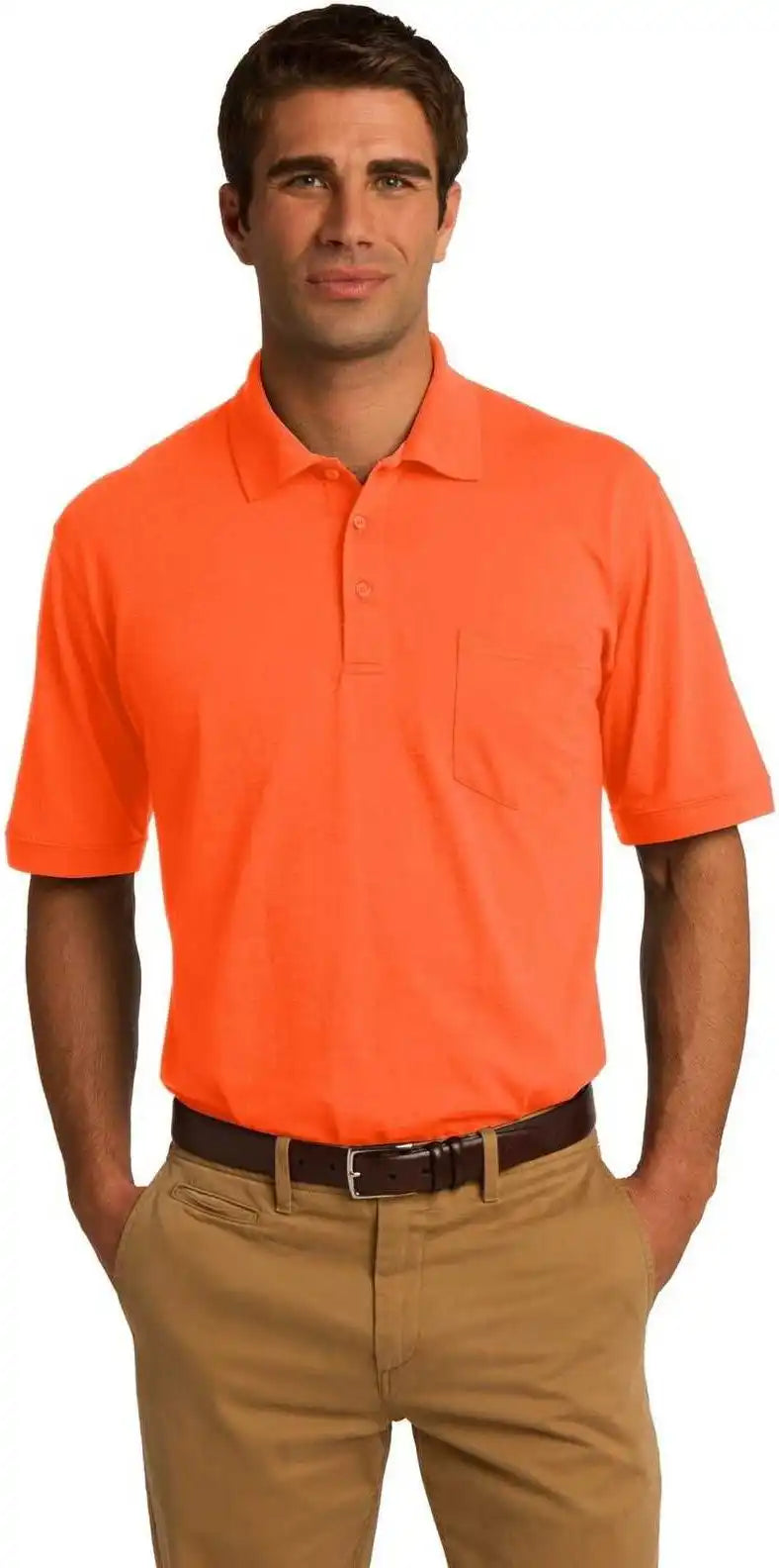 Port &amp; Company Kp55p Core Blend Jersey Knit Pocket Polo Safety Orange