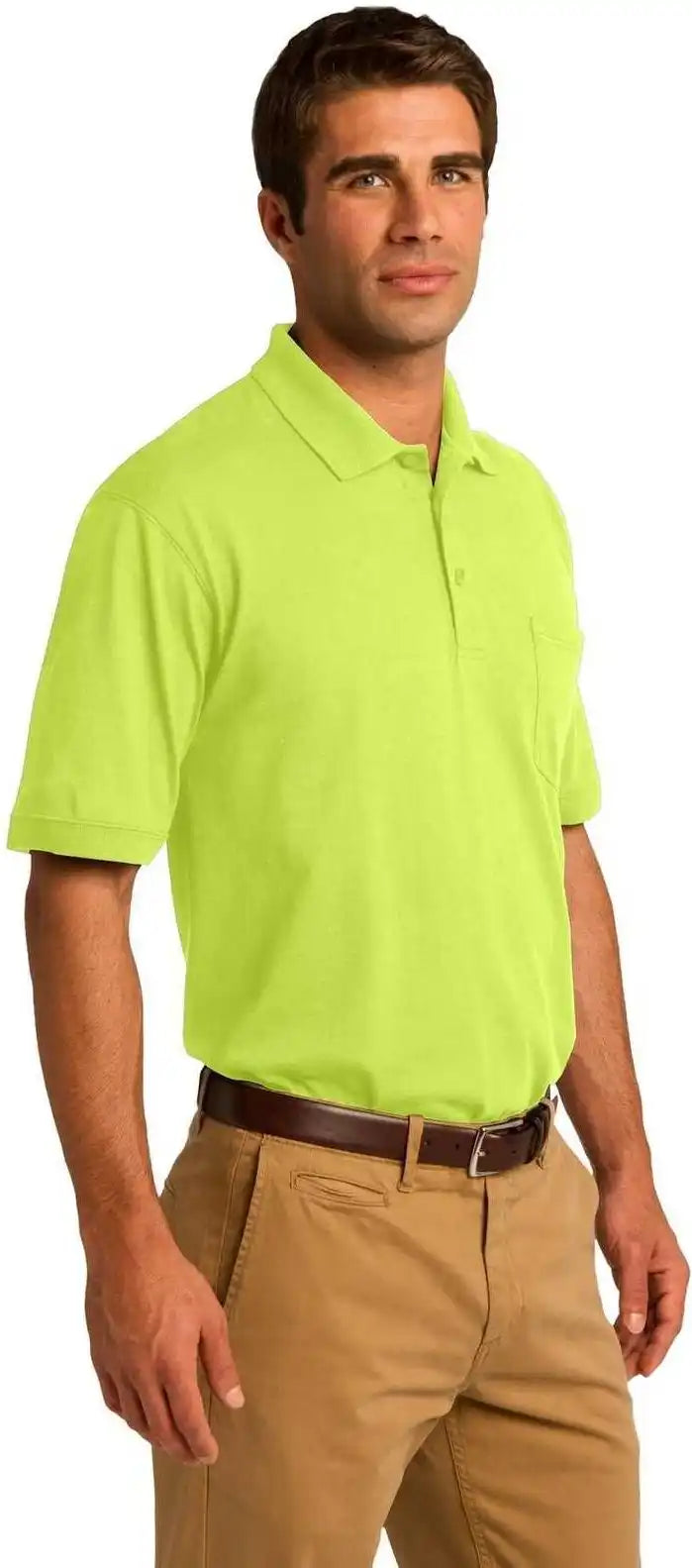 Port & Company Kp55p Core Blend Jersey Knit Pocket Polo Safety Green