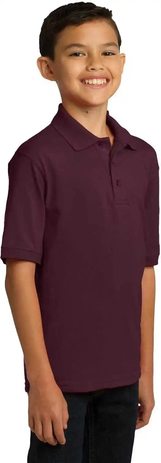 Port &amp; Company Kp55y Youth Core Blend Jersey Knit Polo Athletic Maroon
