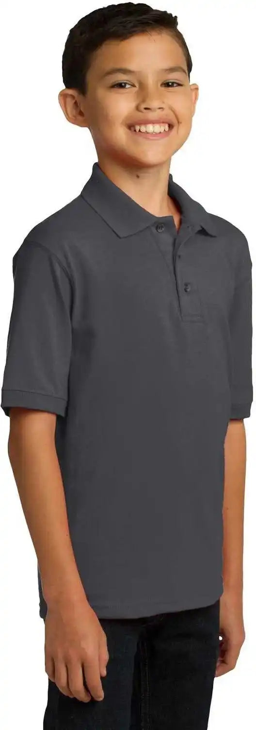 Port &amp; Company Kp55y Youth Core Blend Jersey Knit Polo Charcoal