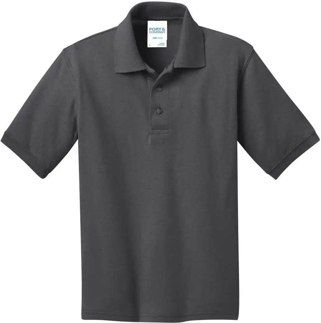 Port &amp; Company Kp55y Youth Core Blend Jersey Knit Polo Charcoal