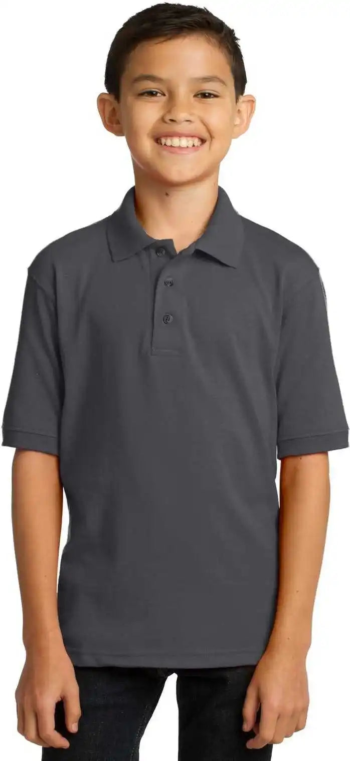 Port &amp; Company Kp55y Youth Core Blend Jersey Knit Polo Charcoal