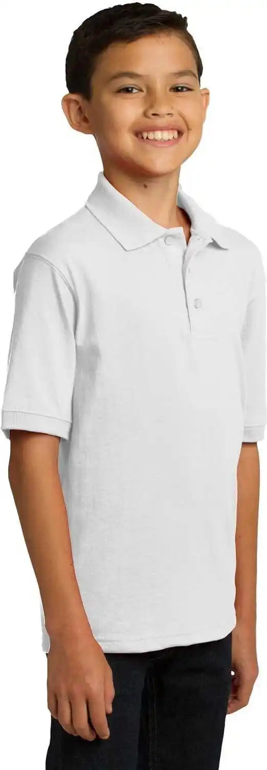 Port &amp; Company Kp55y Youth Core Blend Jersey Knit Polo White