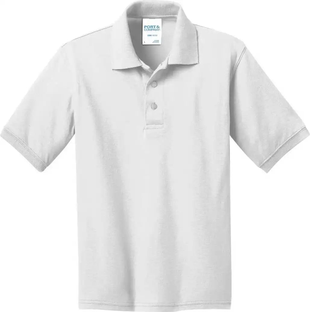 Port &amp; Company Kp55y Youth Core Blend Jersey Knit Polo White