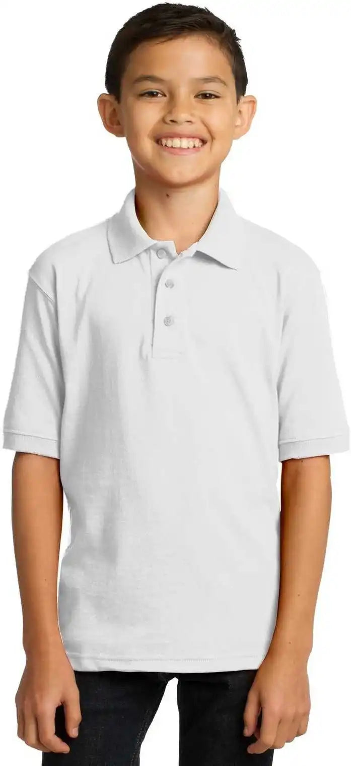 Port &amp; Company Kp55y Youth Core Blend Jersey Knit Polo White