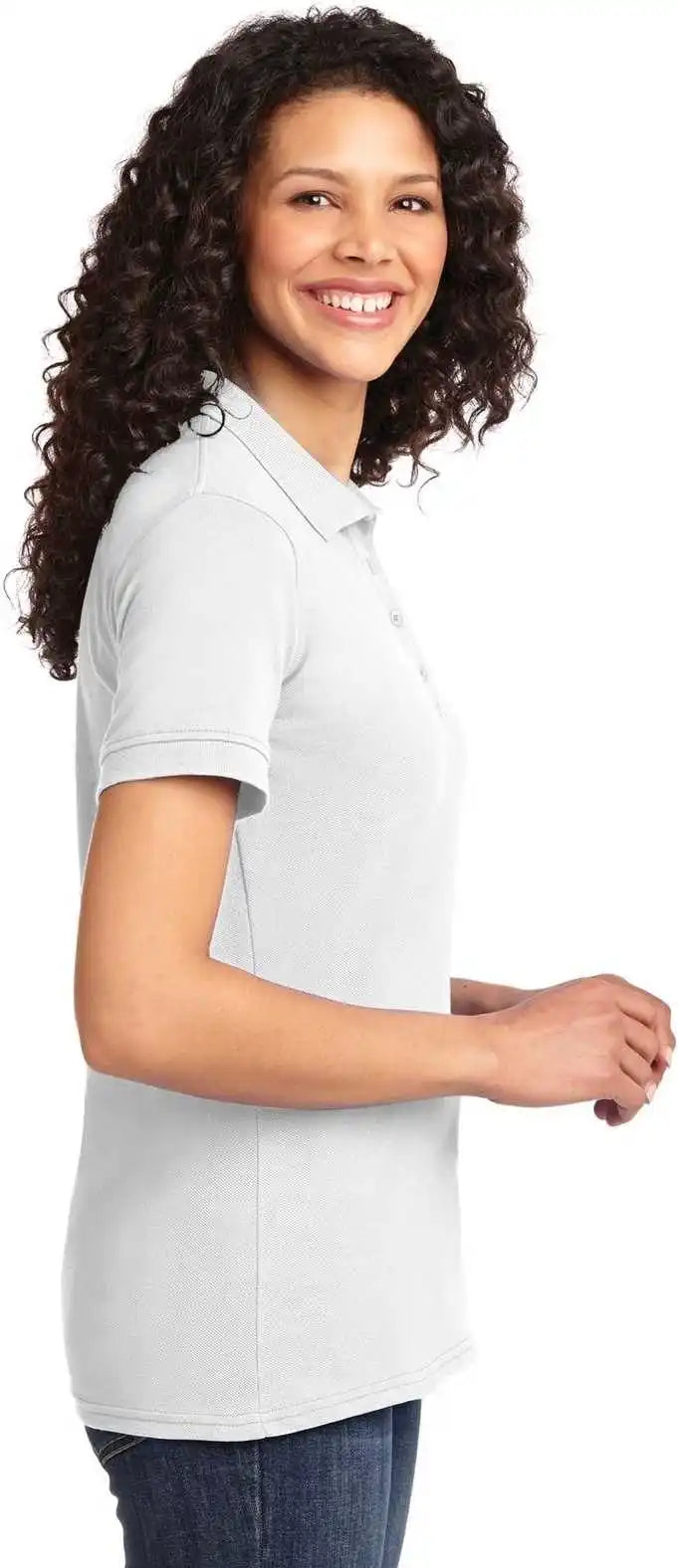Port &amp; Company Lkp155 Ladies Core Blend Pique Polo White