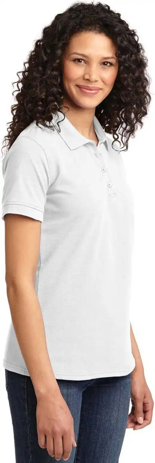 Port &amp; Company Lkp155 Ladies Core Blend Pique Polo White