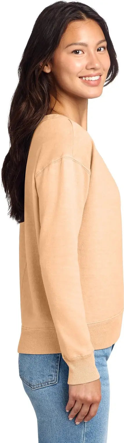 Port & Company Lpc098v co Women’s Beach Wash Garment-dyed V-neck Sweatshirt - Peach