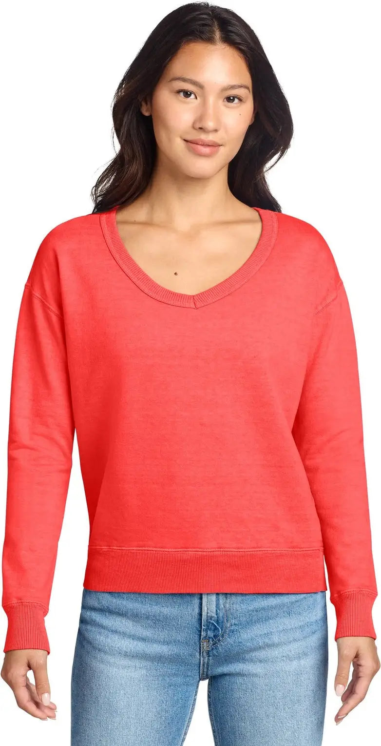 Port & Company Lpc098v co Women’s Beach Wash Garment-dyed V-neck Sweatshirt - Poppy - Ladies Xs