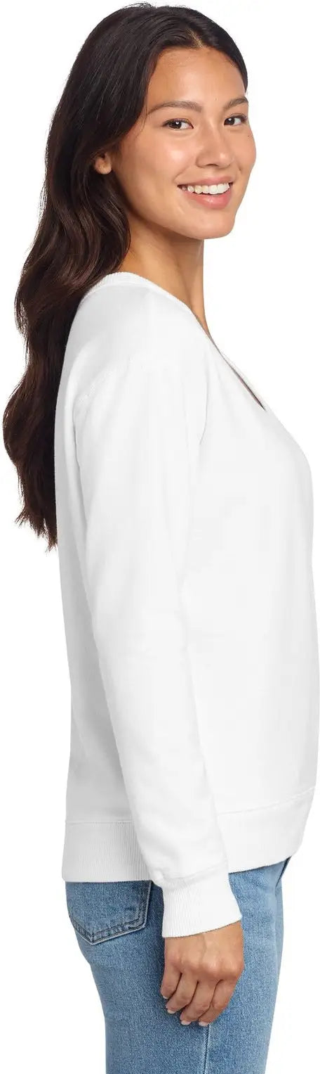 Port & Company Lpc098v co Women’s Beach Wash Garment-dyed V-neck Sweatshirt - White