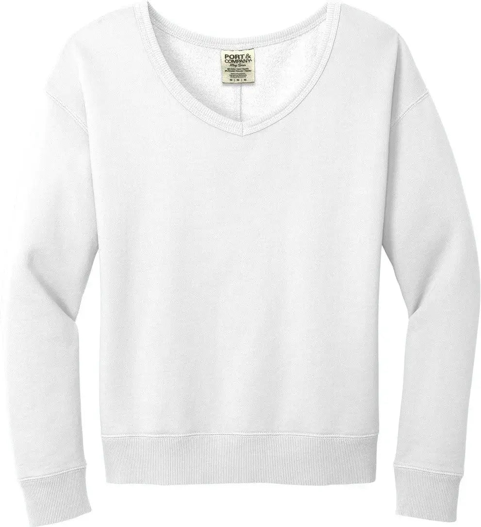 Port & Company Lpc098v co Women’s Beach Wash Garment-dyed V-neck Sweatshirt - White